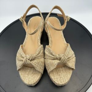 TALBOTS ‘Pamela’ Knot Linen Espadrille Sandals Size 7.5 Beige Wedge-clean
